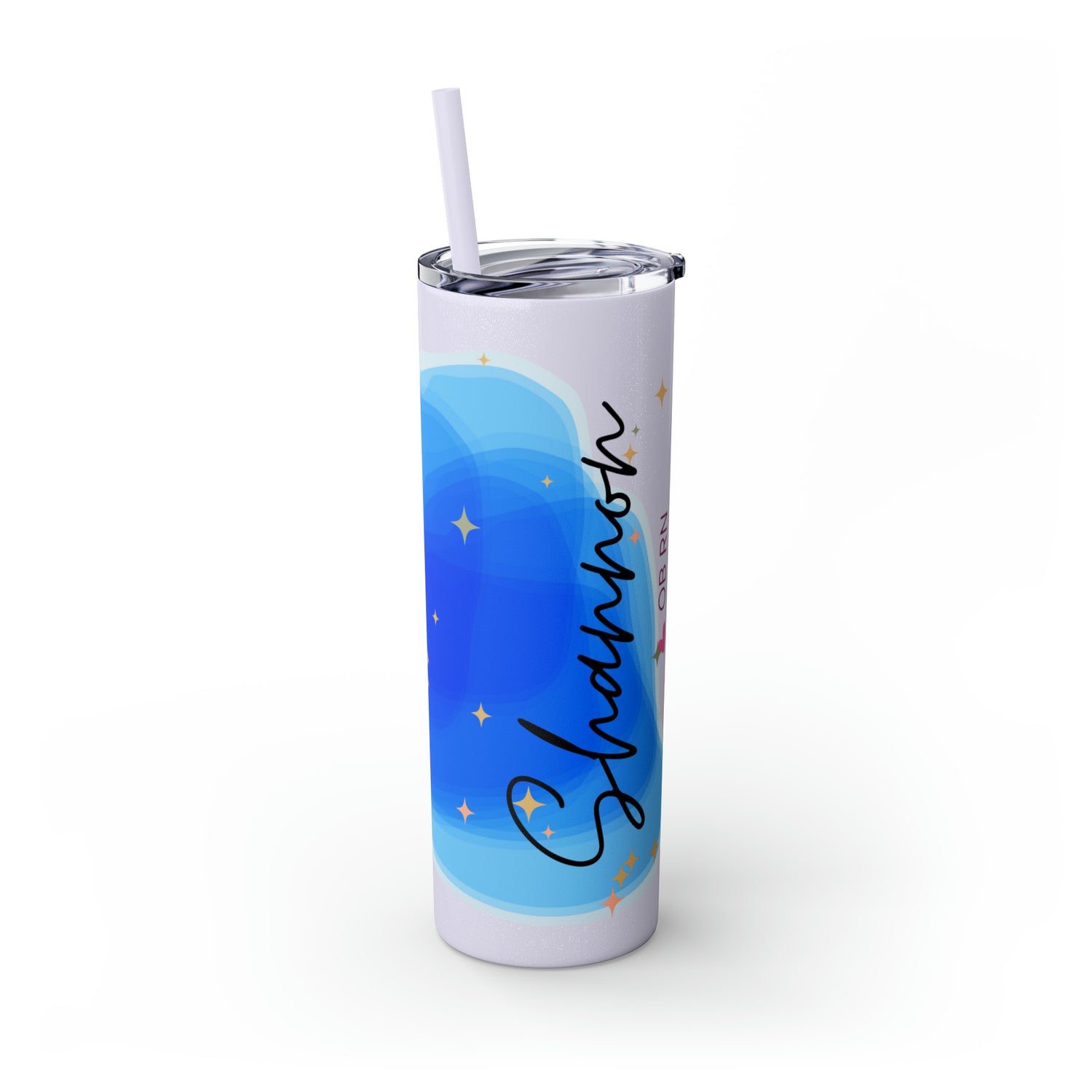 OB Nurse Skinny Tumbler with Straw, 20oz for hot or cold drinks.