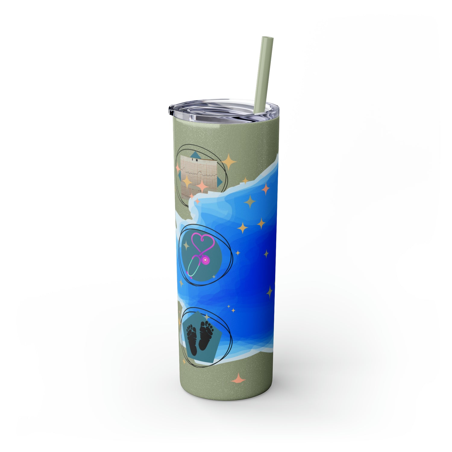 OB Nurse Skinny Tumbler with Straw, 20oz for hot or cold drinks.