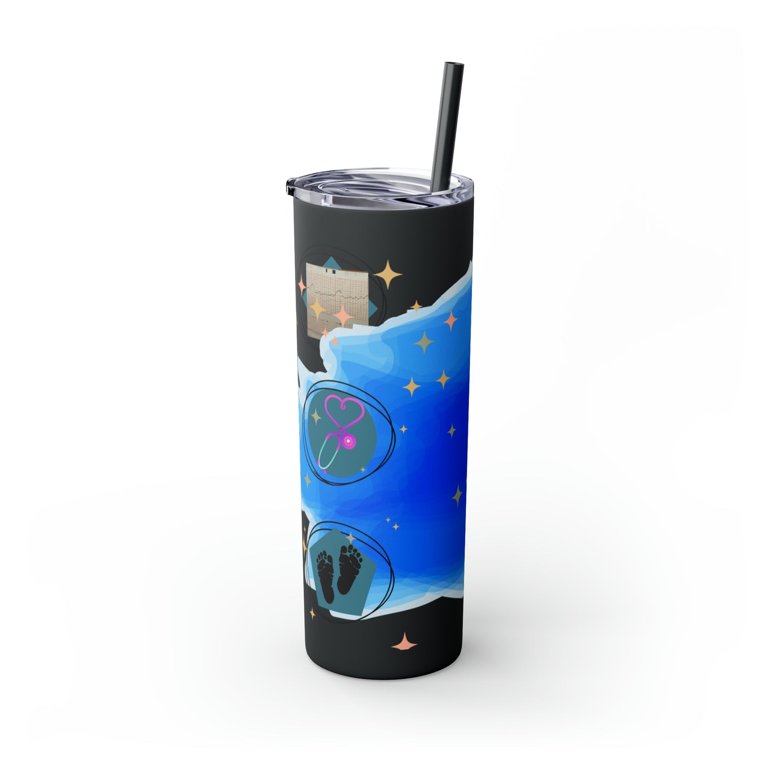 OB Nurse Skinny Tumbler with Straw, 20oz for hot or cold drinks.