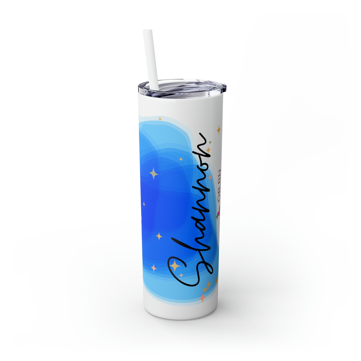 OB Nurse Skinny Tumbler with Straw, 20oz for hot or cold drinks.