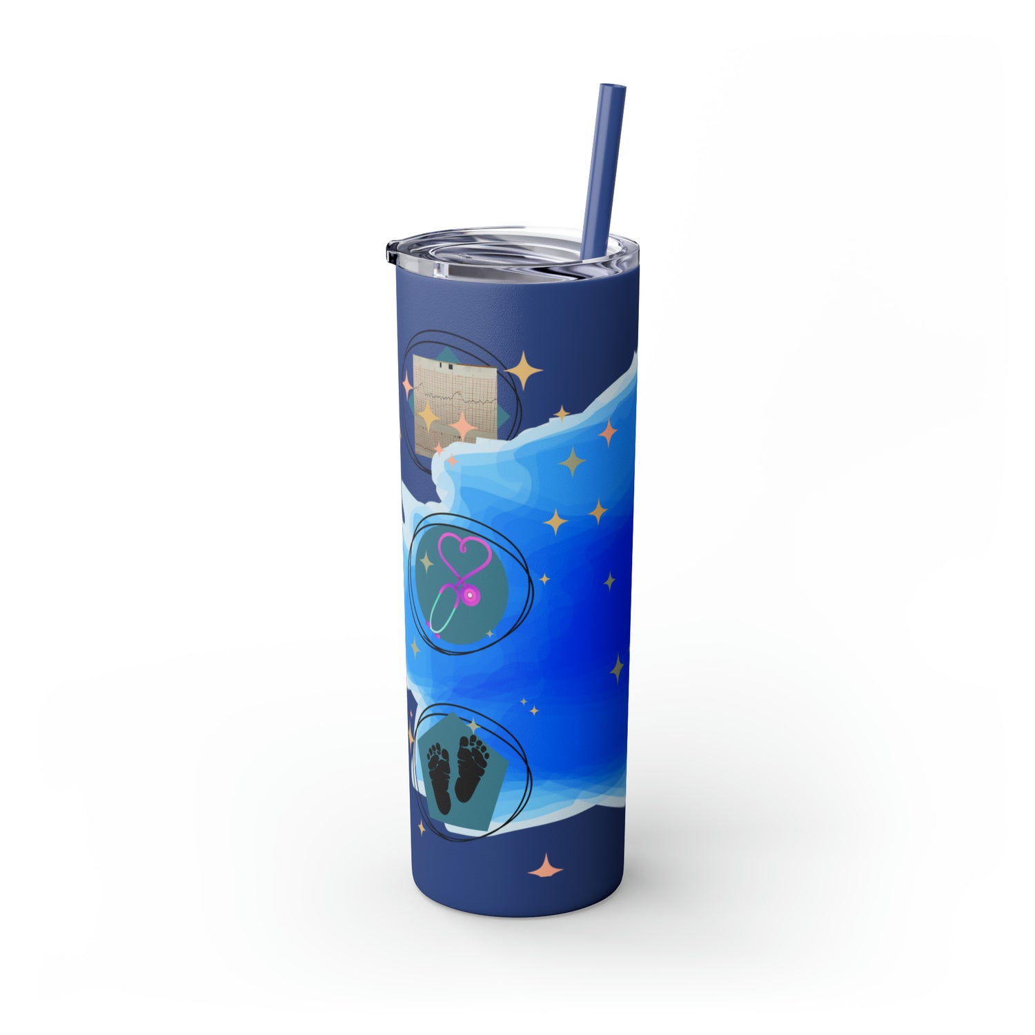OB Nurse Skinny Tumbler with Straw, 20oz for hot or cold drinks.