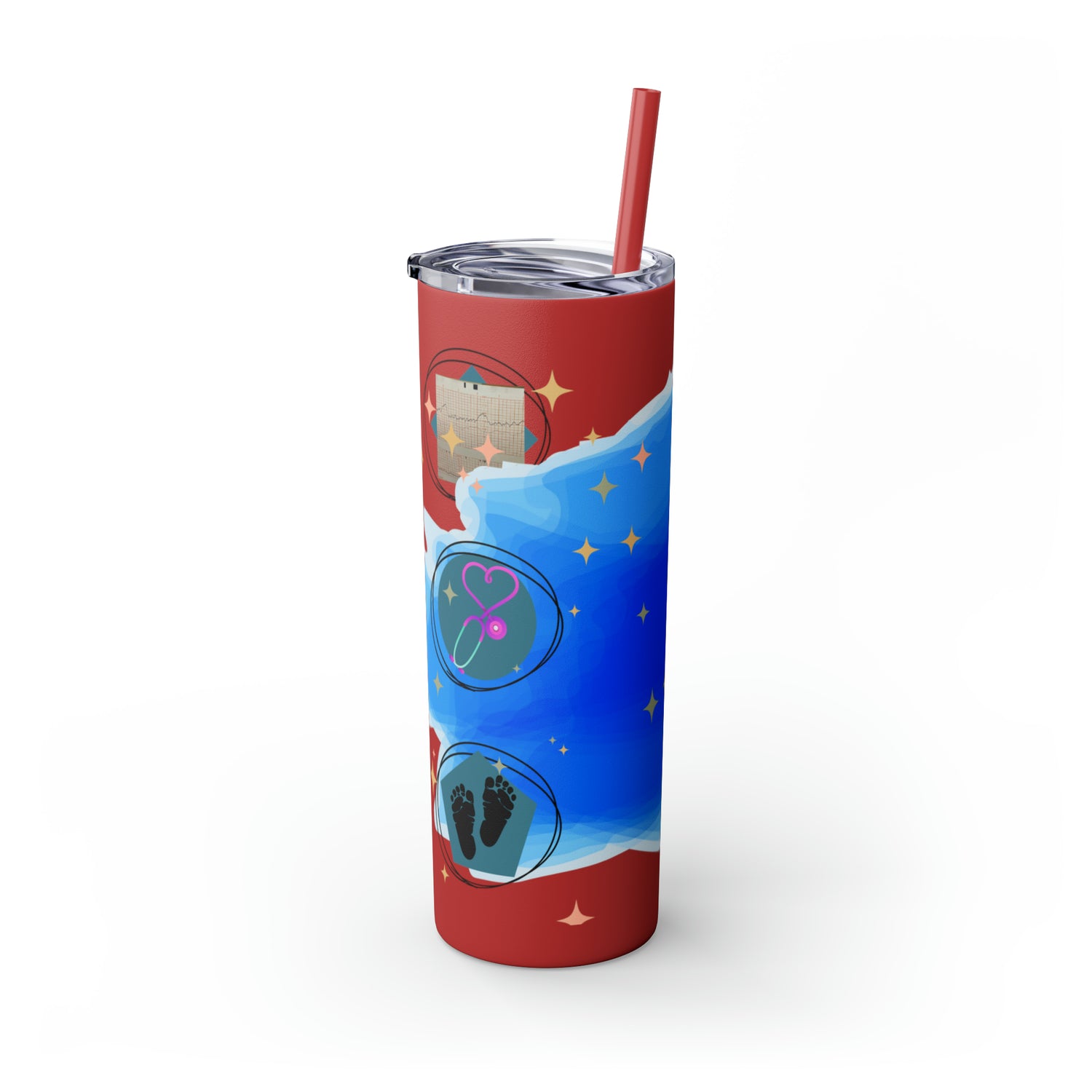OB Nurse Skinny Tumbler with Straw, 20oz for hot or cold drinks.