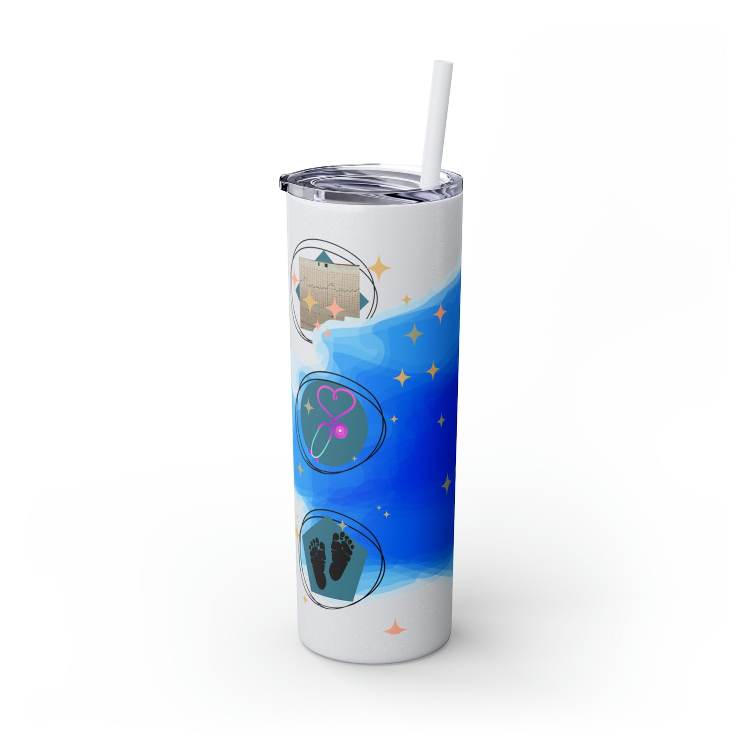 OB Nurse Skinny Tumbler with Straw, 20oz for hot or cold drinks.