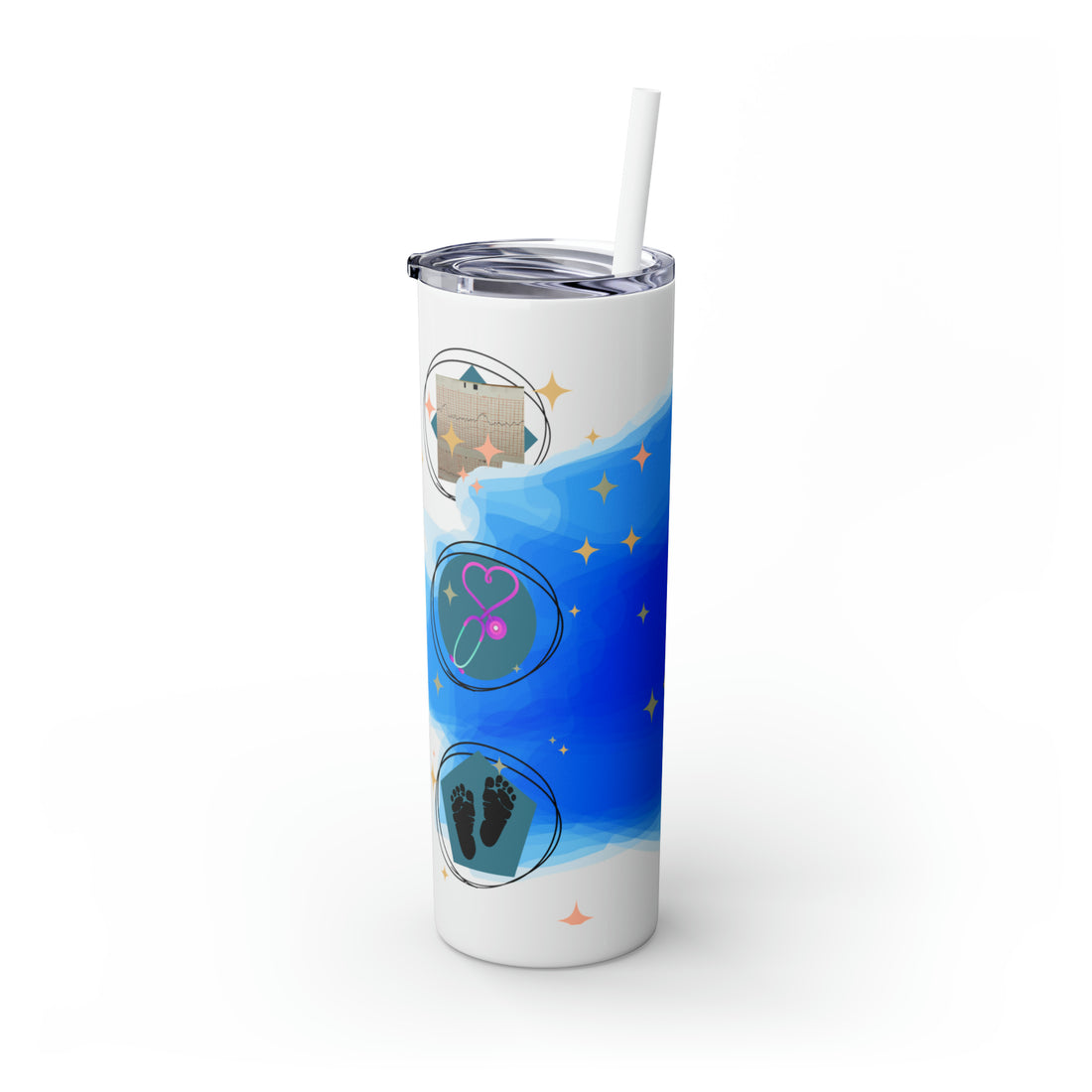 OB Nurse Skinny Tumbler with Straw, 20oz for hot or cold drinks.